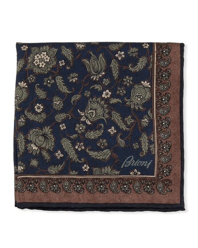 Brioni Floral Paisley Silk Pocket Square In Navy