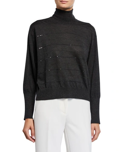 Brunello Cucinelli Cashmere-silk Turtleneck Sweater In Gray