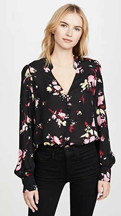 A.l.c Rivera Abstract V-neck Long-sleeve Silk Top In Black Pink