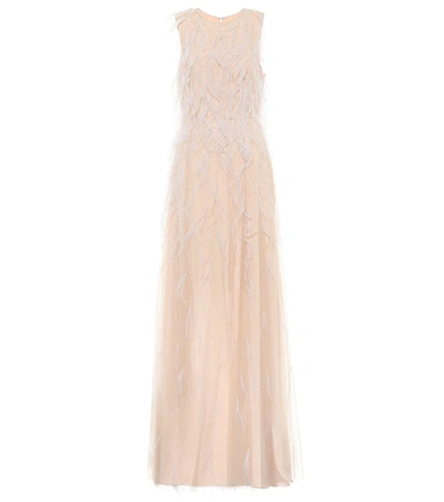 Max Mara Berg Feather-trimmed Bridal Gown In Pink