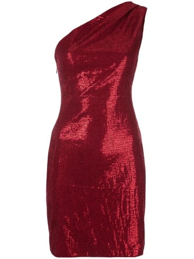 Haney Valentina One-shoulder Sequined Stretch-tulle Mini Dress In Red