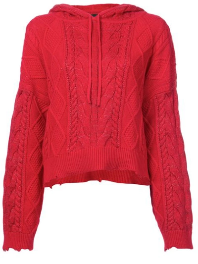 Rta Marvin Cable-knit Hooded Pullover Sweater In Cherry Lurex