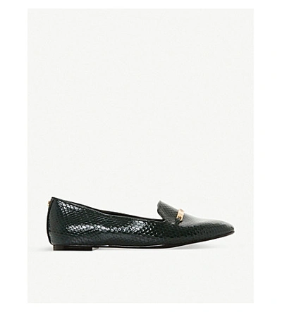 Dune Graced Saddle-trim Leather Loafers In Green-patent Synthetic