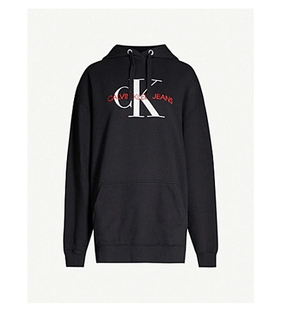 Calvin Klein Logo-embroidered Oversized Cotton-jersey Hoody In Ck Black