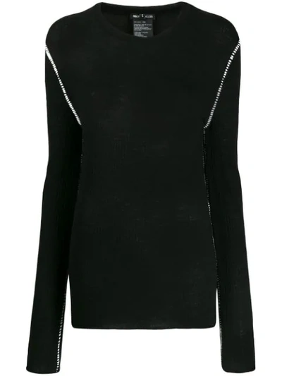 Ann Demeulemeester Alison Contrast-stitching Wool Jumper In 098 - Black+ecru