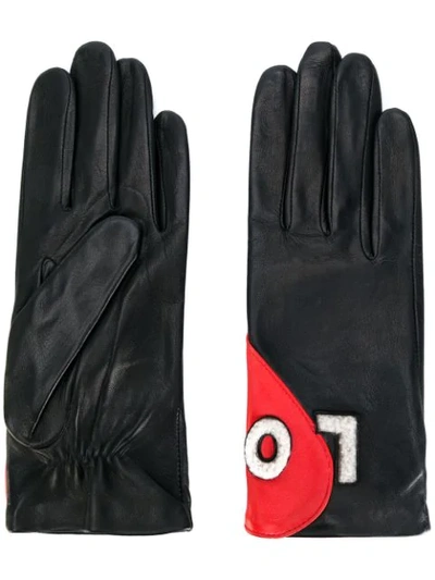 Agnelle Love Appliquéd Leather Gloves In Black