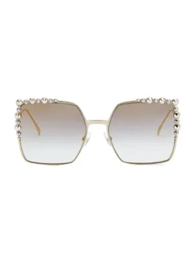 Fendi Women's Embellished Oversized Square Sunglasses, 60mm In Gold/gray Gold