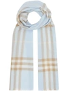 Burberry Lightweight Giant Check Wool & Silk Scarf In Pale Blue