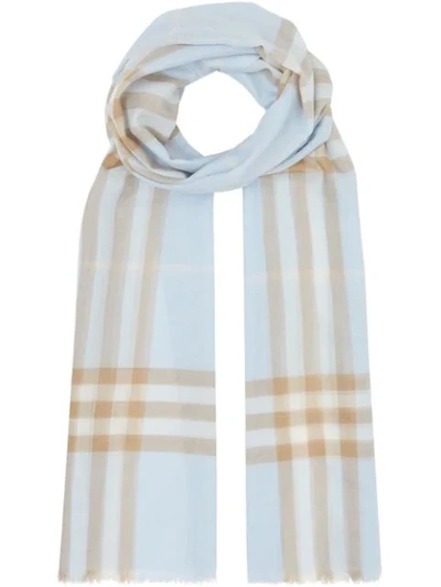 Burberry Lightweight Giant Check Wool & Silk Scarf In Pale Blue