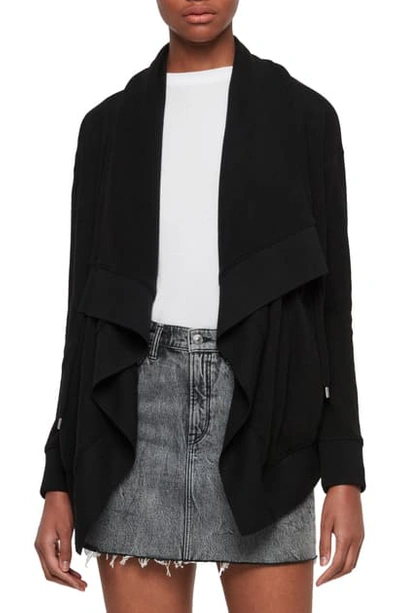 Allsaints Drape Brushed Open-front Cardigan In Black