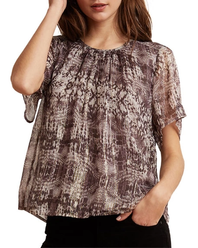 Velvet By Graham & Spencer Arianna Metallic Snake-print Short-sleeve Top In Snakeskin