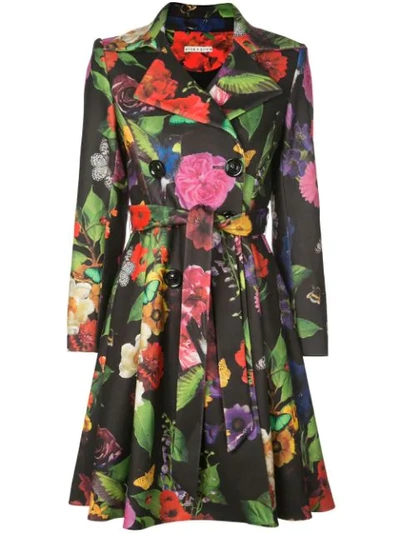 Alice And Olivia Alice + Olivia Leila Botanical Fit-and-flare Coat In Md Garden Floral/combo