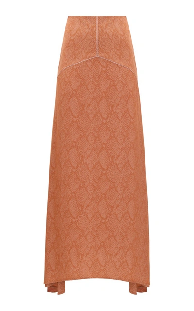 Amal Al Mulla Orange Silk Printed Skirt With An A-line Draped Design In Brown