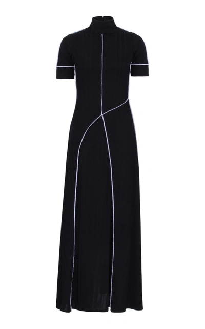 Amal Al Mulla Black Rib Knitted Midi Dress With Overlock Details