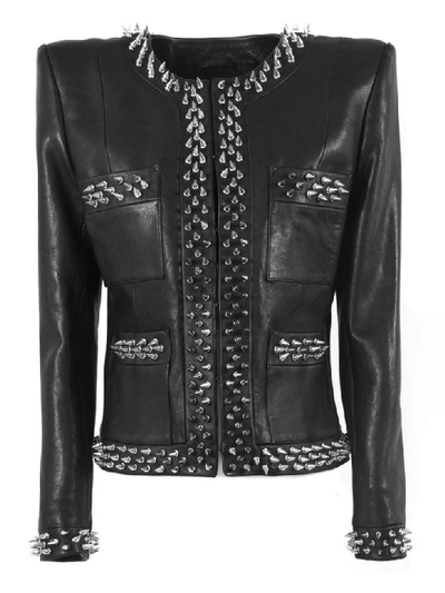 Balmain Black And Silver Viscose Suit Jacket In Nero