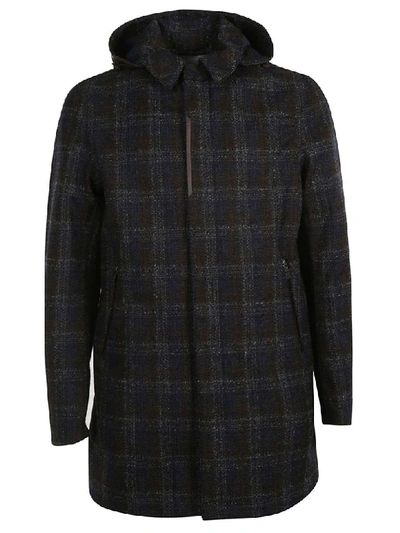 Herno Checked Detail Parka In Black/blue