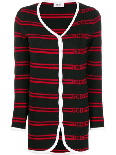 Gcds Striped Contrast-trimmed Cardigan In Black Red