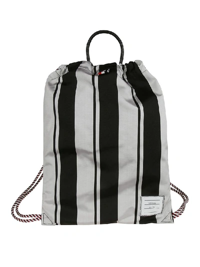 Thom Browne Drawcord Backpack In Black/white