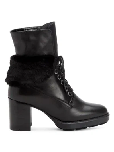Aquatalia Women's Idris Faux Fur-trimmed Leather Combat Boots In Black