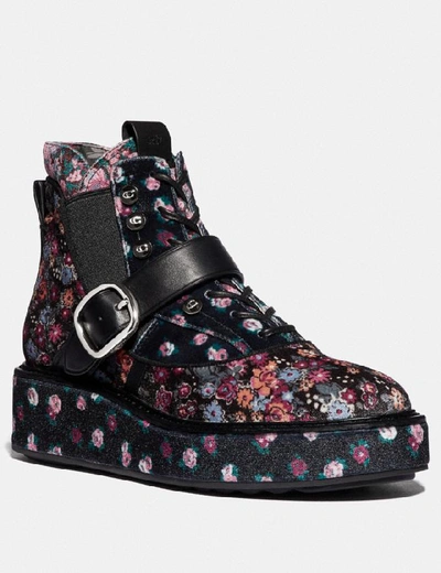Coach X Tabitha Simmons Chelsea Floral-print Velvet Urban Hiker Boots In Black/rosedust