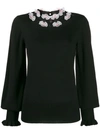 Temperley London Floral Embroidered Fine Knit Sweater In Black