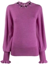 Temperley London Floral Embroidered Fine Knit Sweater In Violet