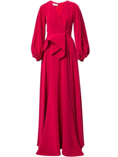 Azzi & Osta V-neck Draped Waist Gown In Red
