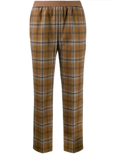 Agnona Cropped Check-print Trousers In Brown