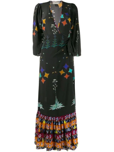 Jessie Western Star Print Wrap Dress In Black