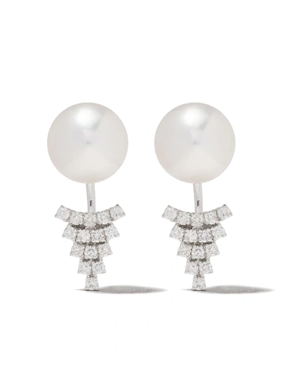 Yoko London 18kt White Gold Novus Freshwater Pearl And Diamond Earrings In 7 White Gold