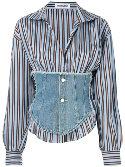 Ground Zero Corset Detail Striped Shirt In Blue