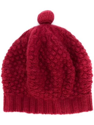 N•peal Bramble Stitch Cashmere Beret In Red