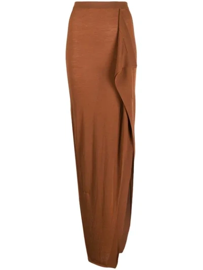Rick Owens Grace Draped Knit Skirt In Brown