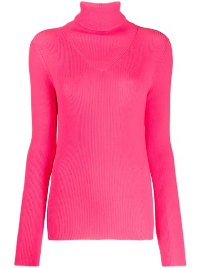 Msgm Ribbed Knit Top In Pink