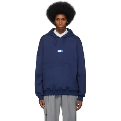 Ader Error Ae Asymmetric-pocket Hoodie In Navy