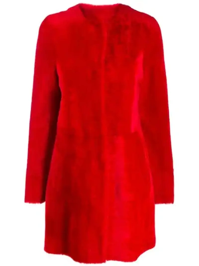 Drome Fur Midi Coat In 4251 Red Fl