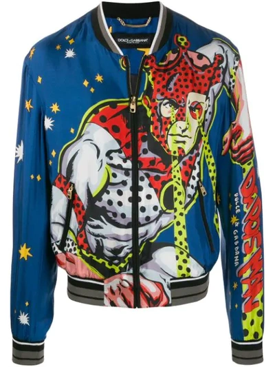Dolce & Gabbana Superhero King Print Bomber Jacket In Blue