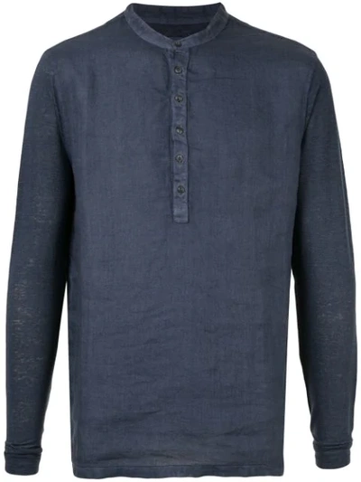 120% Lino Half Button Shirt In Blue