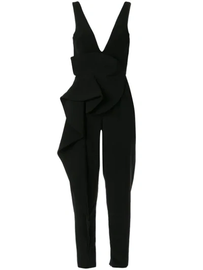 Azzi & Osta Ruffled Sleeveless Crepe Jumpsuit In Black
