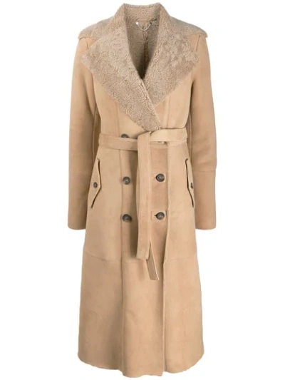 Desa 1972 Double Breasted Shearling Coat In Brown