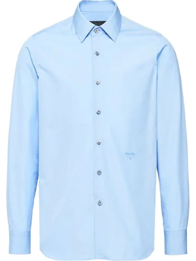 Prada Stretch Cotton Blend-poplin Shirt In Blue