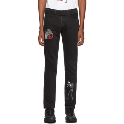 Off-white + Undercover Slim-fit Logo-print Denim Jeans In 1088 Blkmul