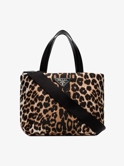Prada Small Leopard-print Shopping Tote In Black