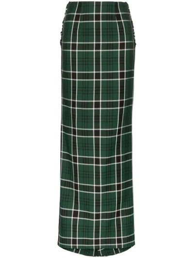 Rosie Assoulin Bow-embellished Checked Maxi Skirt In Green