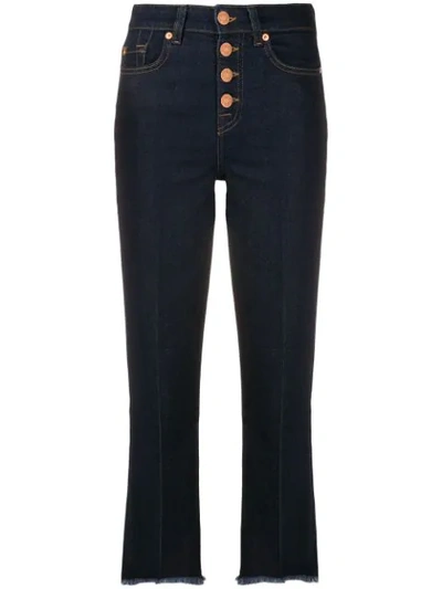 7 For All Mankind Fringed Highwaisted Jeans In Blue