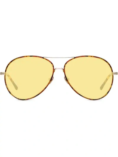 Linda Farrow Shell Print Aviator Sunglasses In Brown