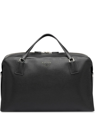 Prada Zipped Logo Travel Bag In Black