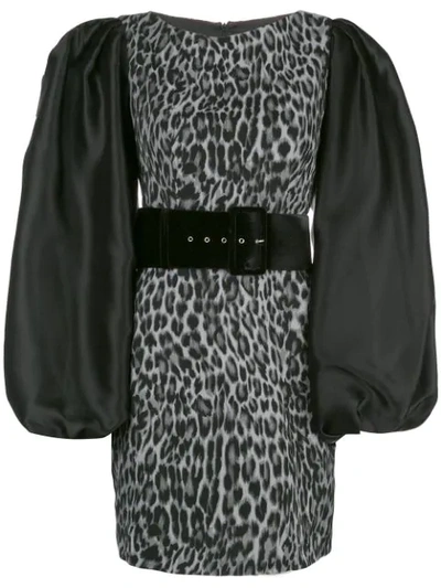 Rasario Puff Sleeve Leopard Print Dress In Black