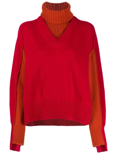 Cedric Charlier Layered Knit Jumper In Red