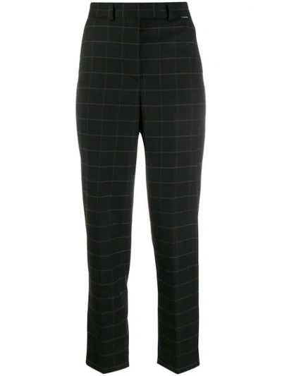 Calvin Klein Checked Cropped Trousers In Black